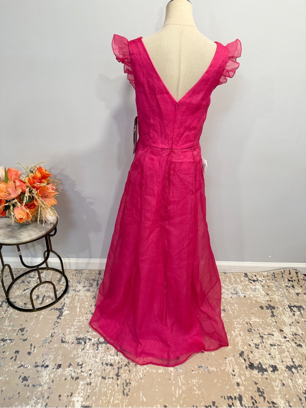 JS Collection Fuchsia Ruffle V-Neck Maxi Dress - Size 8 - New With Defect - Picture 11 of 14